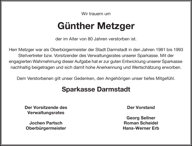  Traueranzeige für Günther Metzger vom 23.08.2013 aus Echo-Zeitungen (Gesamtausgabe)