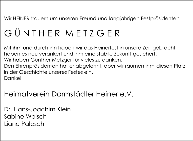  Traueranzeige für Günther Metzger vom 22.08.2013 aus Echo-Zeitungen (Gesamtausgabe)