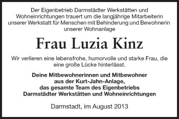 Traueranzeige von Kinz Luzia von Echo-Zeitungen (Gesamtausgabe)