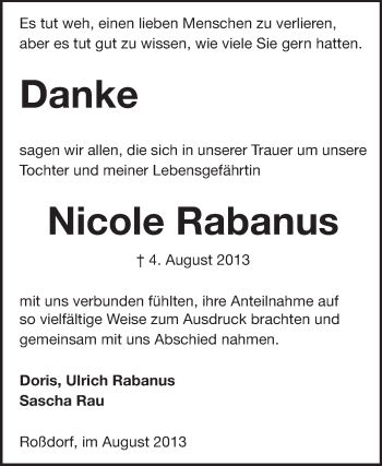Traueranzeige von Nicole Rabanus von Echo-Zeitungen (Gesamtausgabe)