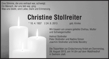 Traueranzeige von Christine Stollreiter von Echo-Zeitungen (Gesamtausgabe)