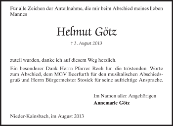Traueranzeige von Helmut Götz von Echo-Zeitungen (Gesamtausgabe)