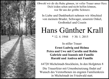 Traueranzeige von Hans Günther Krall von Odenwälder Echo