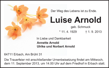 Traueranzeige von Luise Arnold von Odenwälder Echo