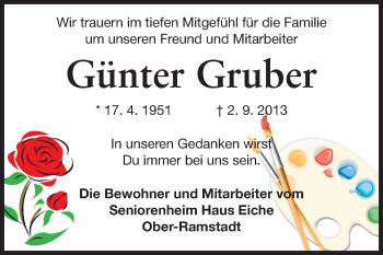 Traueranzeige von Günter Gruber von Echo-Zeitungen (Gesamtausgabe)
