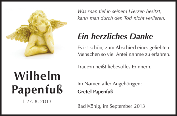 Traueranzeige von Wilhelm Papenfuß von Odenwälder Echo