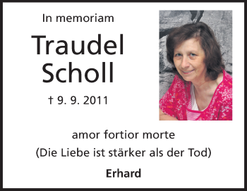 Traueranzeige von Traudel Scholl von Odenwälder Echo