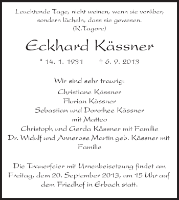 Traueranzeige von Eckhard Kässner von Echo-Zeitungen (Gesamtausgabe)