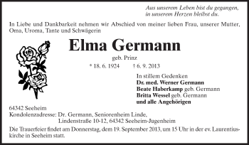 Traueranzeige von Elsa Germann von Echo-Zeitungen (Gesamtausgabe)