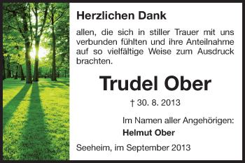 Traueranzeige von Trudel Ober von Echo-Zeitungen (Gesamtausgabe)