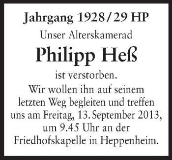Traueranzeige von Philipp Heß von Starkenburger Echo