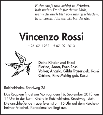 Traueranzeige von Vincenzo Rossi von Odenwälder Echo