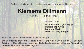 Traueranzeige von Klemens Dillmann von Echo-Zeitungen (Gesamtausgabe)