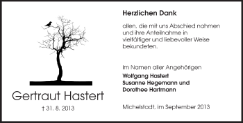 Traueranzeige von Gertrud Hastert von Odenwälder Echo