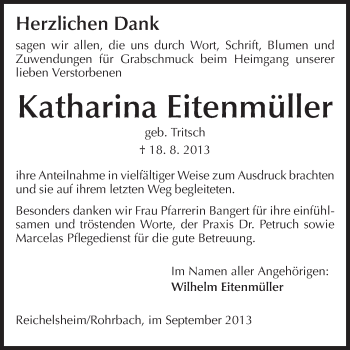 Traueranzeige von Katharina Eitenmüller von Odenwälder Echo