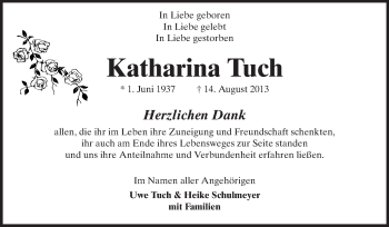 Traueranzeige von Katharina Tuch von Rüsselsheimer Echo, Groß-Gerauer-Echo, Ried Echo