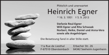 Traueranzeige von Heinrich Egner von Echo-Zeitungen (Gesamtausgabe)