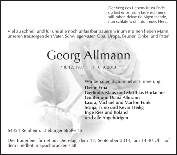 Traueranzeige von Georg Allmann von Echo-Zeitungen (Gesamtausgabe)