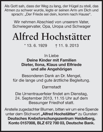 Traueranzeige von Alfred Höchstätter von Echo-Zeitungen (Gesamtausgabe)