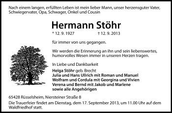 Traueranzeige von Hermann Stöhr von Rüsselsheimer Echo, Groß-Gerauer-Echo, Ried Echo