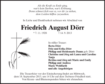 Traueranzeige von Friedrich August Dörr von Rüsselsheimer Echo, Groß-Gerauer-Echo, Ried Echo