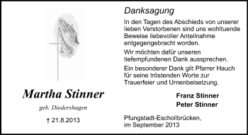 Traueranzeige von Martha Stinner von Echo-Zeitungen (Gesamtausgabe)