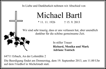 Traueranzeige von Michael Bartl von Odenwälder Echo