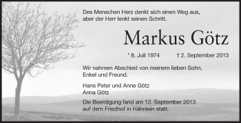 Traueranzeige von Markus Götz von Echo-Zeitungen (Gesamtausgabe)