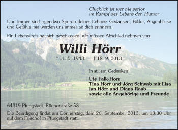 Traueranzeige von Willi Hörr von Echo-Zeitungen (Gesamtausgabe)