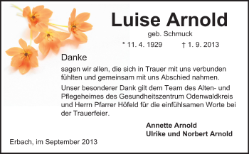 Traueranzeige von Luise Arnold von Odenwälder Echo