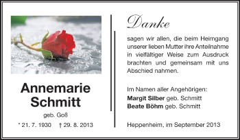 Traueranzeige von Annemarie Schmitt von Starkenburger Echo