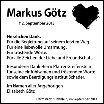 Traueranzeige von Markus Götz von Echo-Zeitungen (Gesamtausgabe)