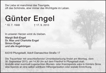Traueranzeige von Günter Engel von Echo-Zeitungen (Gesamtausgabe)