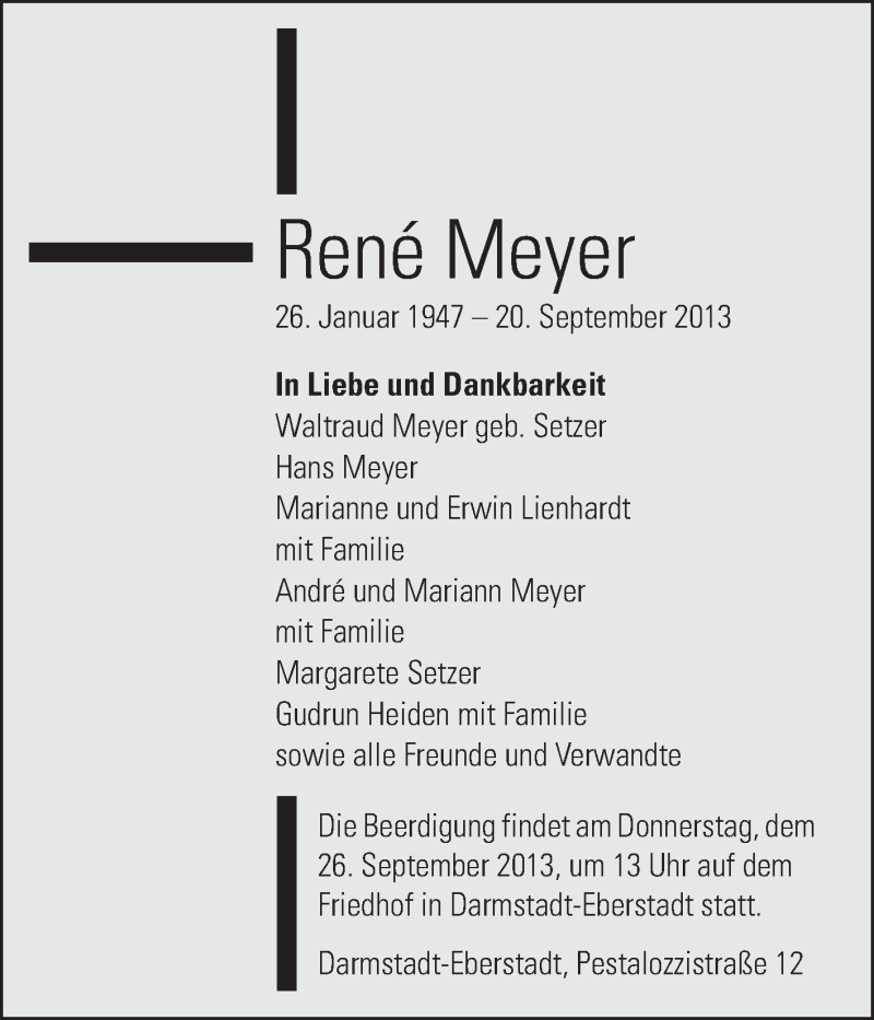  Traueranzeige für René Meyer vom 24.09.2013 aus Echo-Zeitungen (Gesamtausgabe)