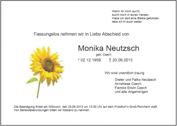 Traueranzeige von Monika Neutzsch von Echo-Zeitungen (Gesamtausgabe)