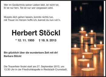 Traueranzeige von Herbert Stöckl von Echo-Zeitungen (Gesamtausgabe)