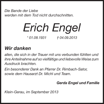 Traueranzeige von Erich Engel von Rüsselsheimer Echo, Groß-Gerauer-Echo, Ried Echo