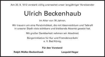 Traueranzeige von Ulrich Beckenhaub von Odenwälder Echo