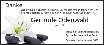 Traueranzeige von Gertrude Odenwald von Echo-Zeitungen (Gesamtausgabe)