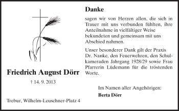 Traueranzeige von Friedrich August Dörr von Rüsselsheimer Echo, Groß-Gerauer-Echo, Ried Echo