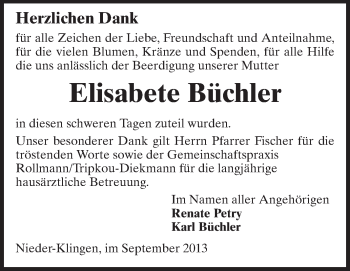 Traueranzeige von Elisabete Büchler von Echo-Zeitungen (Gesamtausgabe)