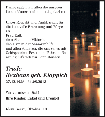 Traueranzeige von Trude Rexhaus von Starkenburger Echo