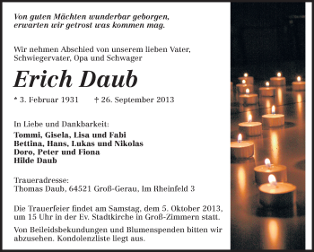 Traueranzeige von Erich Daub von Echo-Zeitungen (Gesamtausgabe)