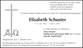 Traueranzeige von Elisabeth Schuster von Starkenburger Echo, Bergsträßer Anzeiger