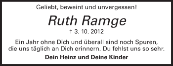 Traueranzeige von Ruth Ramge von Odenwälder Echo