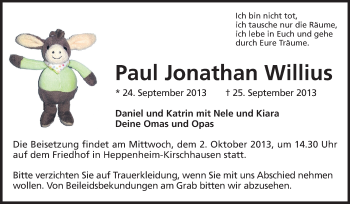Traueranzeige von Paul Jonathan Willius von Starkenburger Echo