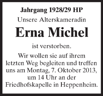 Traueranzeige von Erna Michel von Starkenburger Echo