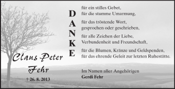 Traueranzeige von Claus Peter Fehr von Echo-Zeitungen (Gesamtausgabe)