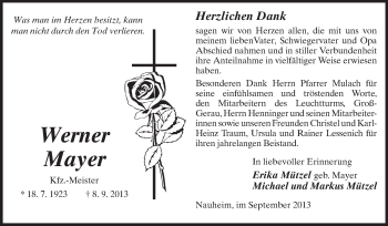 Traueranzeige von Werner Mayer von Rüsselsheimer Echo, Groß-Gerauer-Echo, Ried Echo