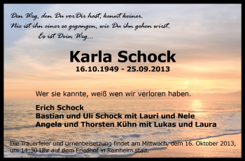 Traueranzeige von Karla Schock von Echo-Zeitungen (Gesamtausgabe)